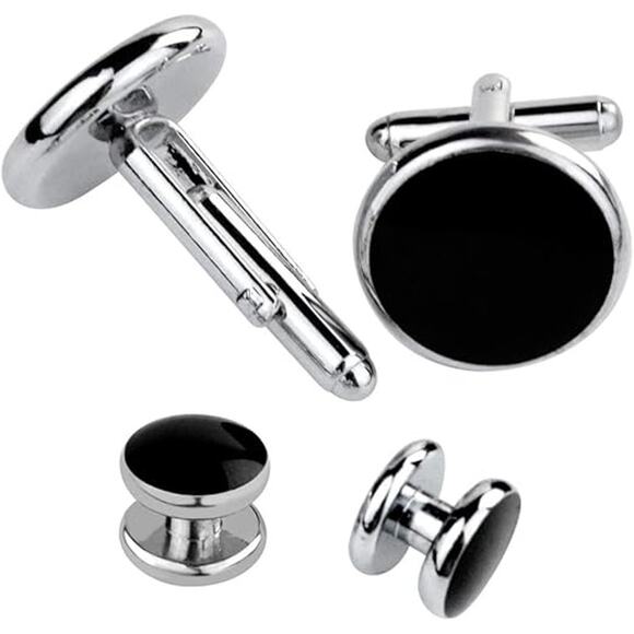 Men's Cufflinks and Stud 8 Pcs Set – Black Tuxedo Shirt Buttons with Gift Box - Picture 5 of 7